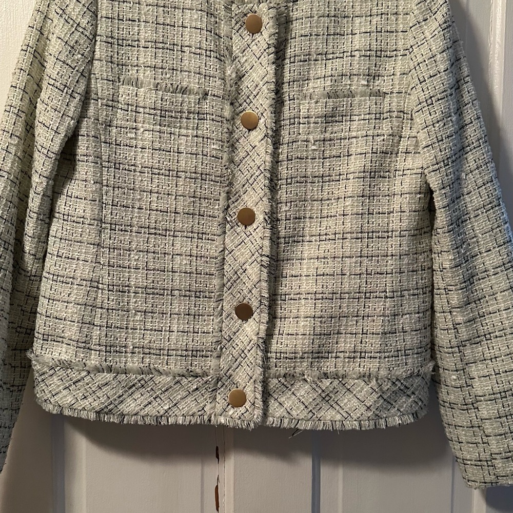 Ann Taylor Green, White, and Black Tweed Blazer with Tailored Silhouette